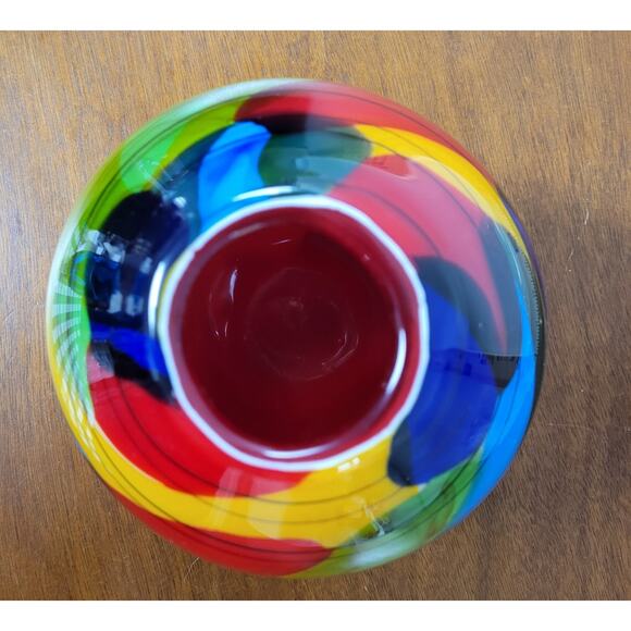 Multicolor Abstract Hand Blown Art Glass Vase.  Vis style. Approx. 6"x5" - Picture 5 of 7